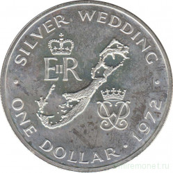 Монета. Бермудские острова. 1 доллар 1972 год. Королевская серебряная свадьба. Ag 925.