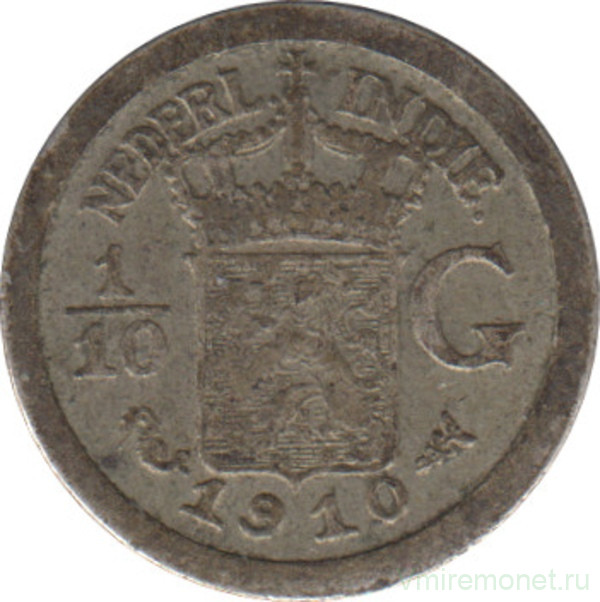 Монета. Нидерландская Ост-Индия. 1/10 гульдена 1910 год.