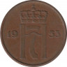  Монета. Норвегия. 5 эре 1953 год. ав.