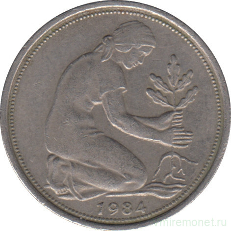 Монета. ФРГ. 50 пфеннигов 1984 год. Монетный двор - Карлсруэ (G).
